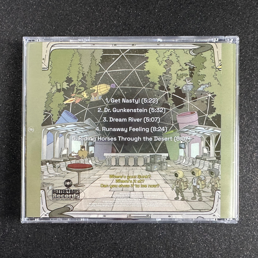CD case with album art and tracklist on a black background